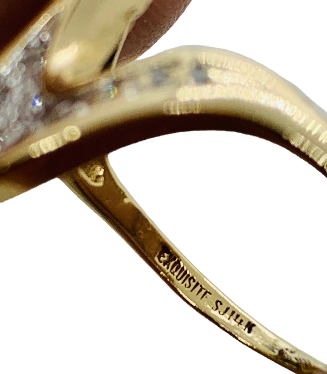 14K Yellow Gold Lady's Fancy Design Ring w/ Diamond Chips 3.7 Grams / Size 8.5
