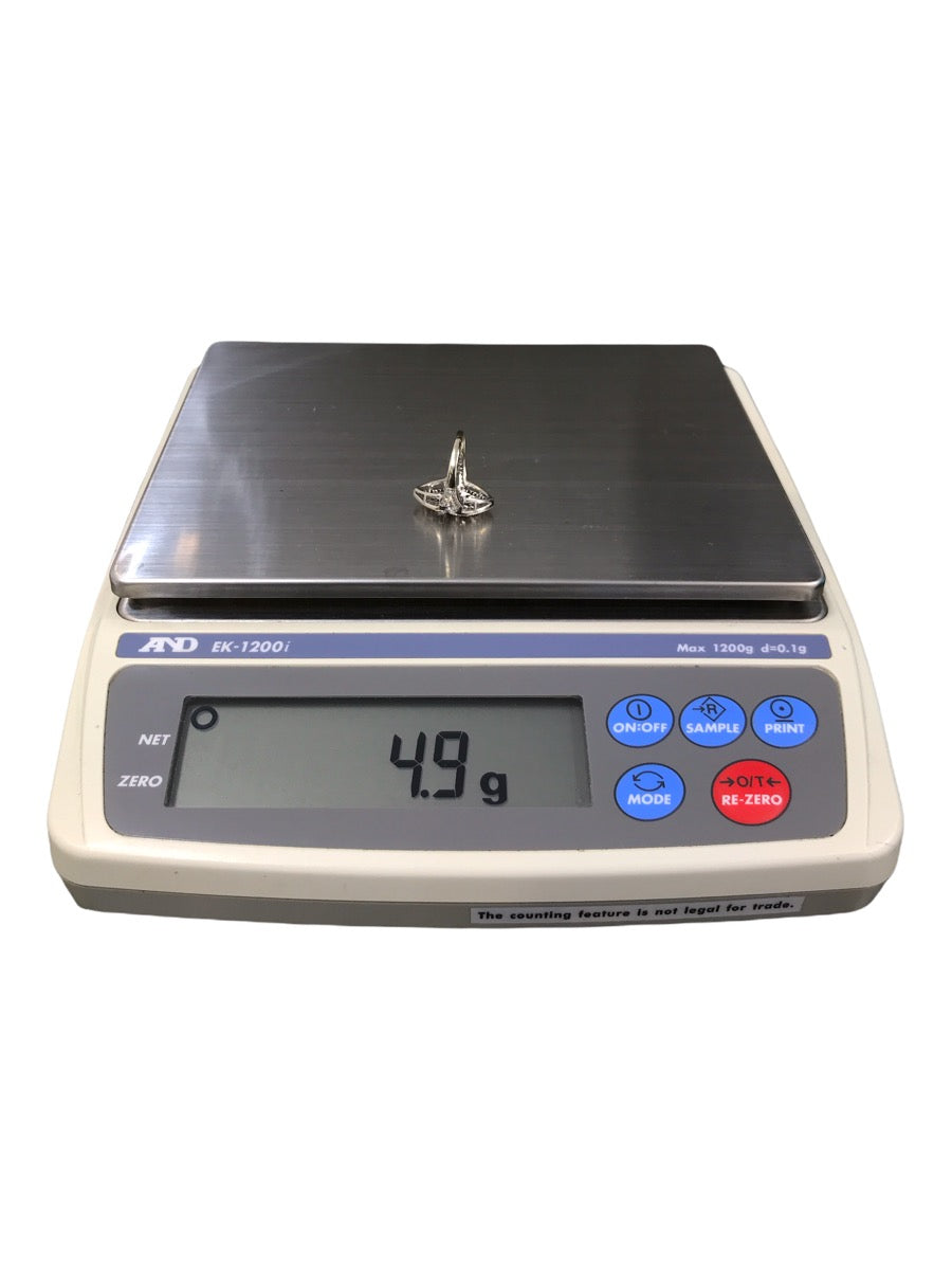 14K White Gold Art Deco Style Filigree Semi Mount Ring 1.18 CTW Size 4