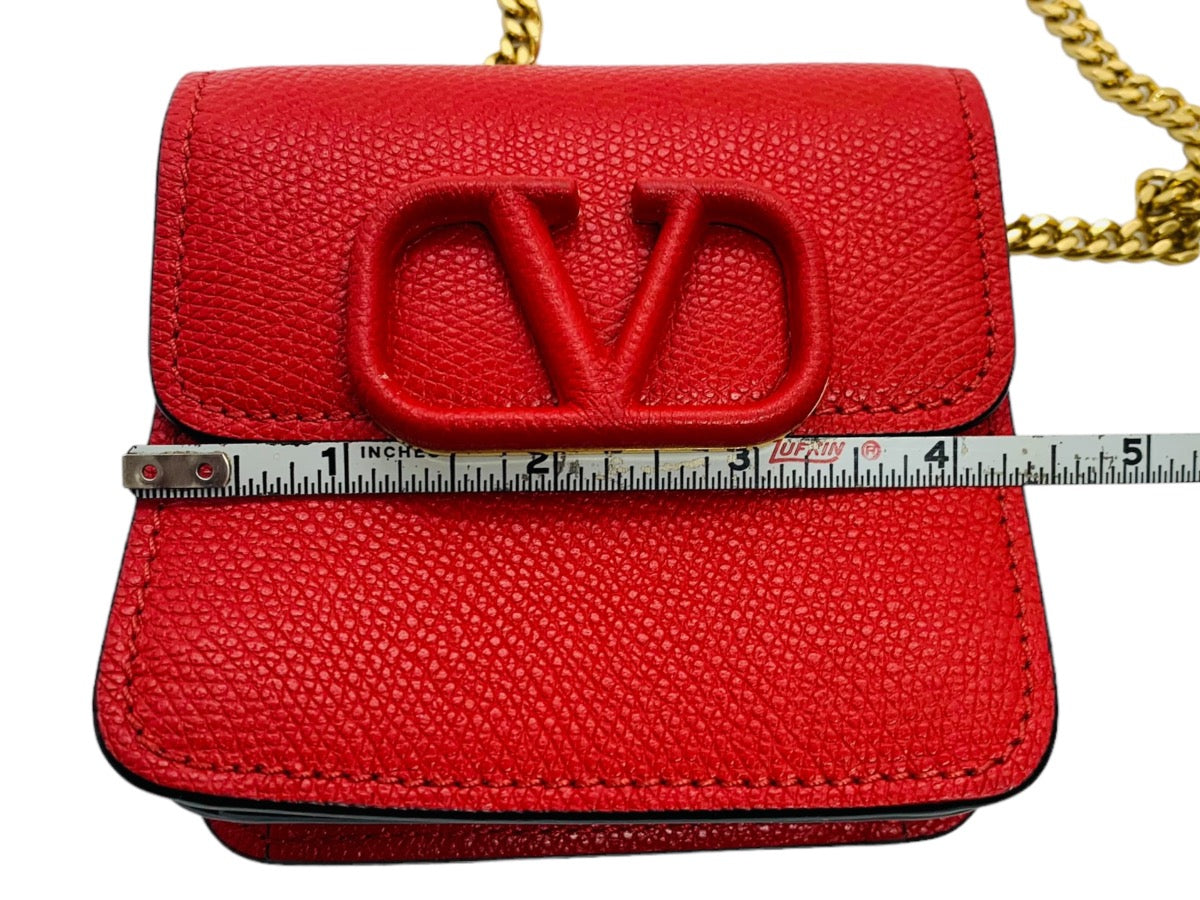 Valentino Garavani VLogo Red Compact Wallet w/ Chain Strap