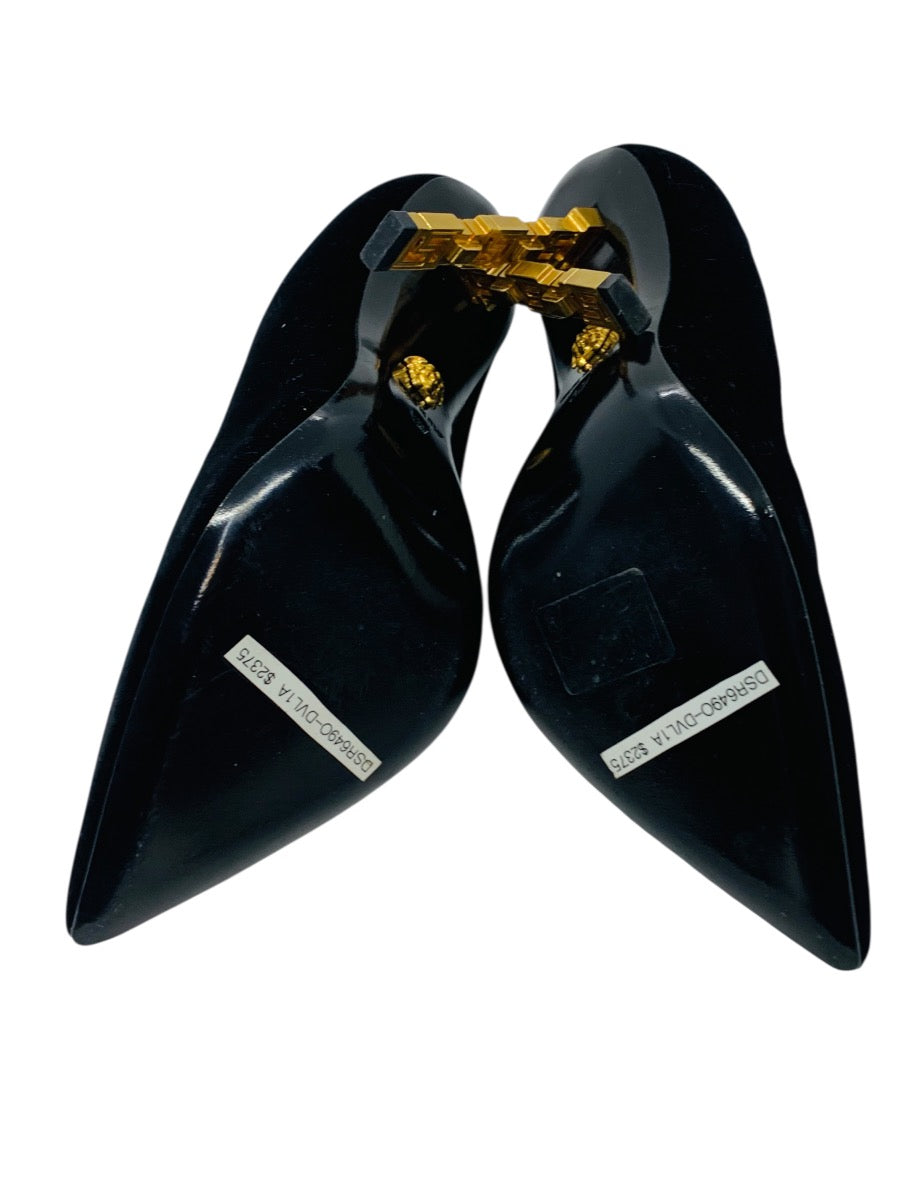 Versace Medusa Suede Pumps Black Gold/Tone Heels 37= U.S 7