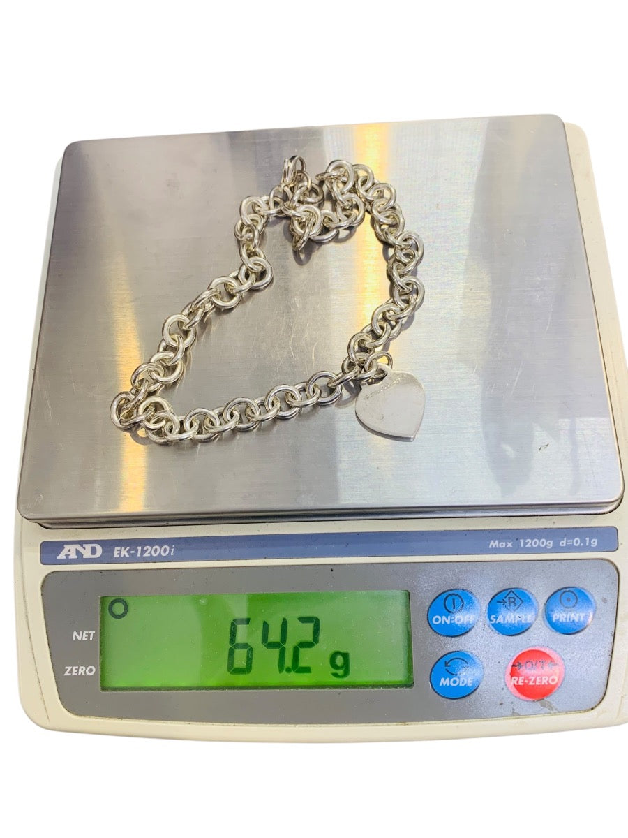 Tiffany & Co 925 Silver "Return To Tiffany" Rolo Necklace Heart Charm