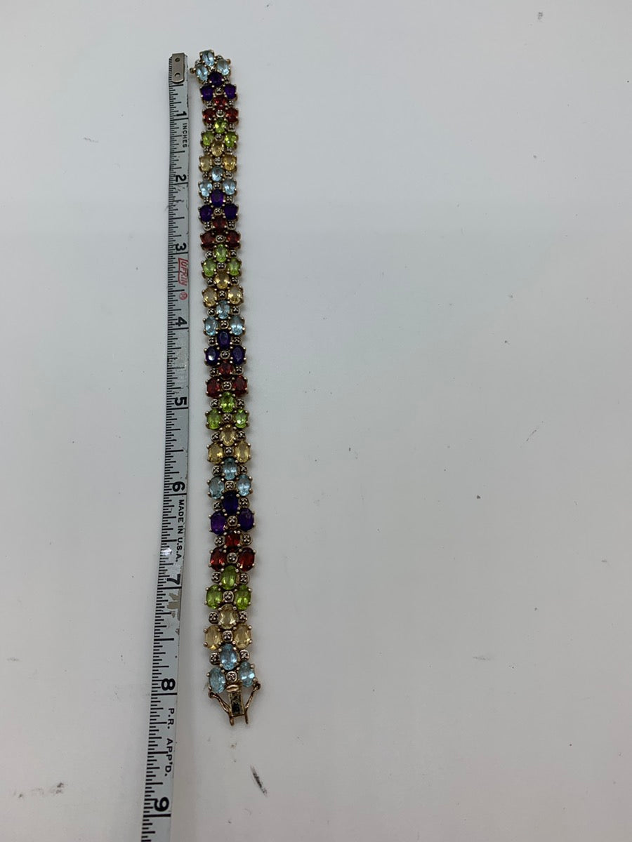Sterling Silver .925 Gold filled Multicolor Stones Bracelet (8" Long)