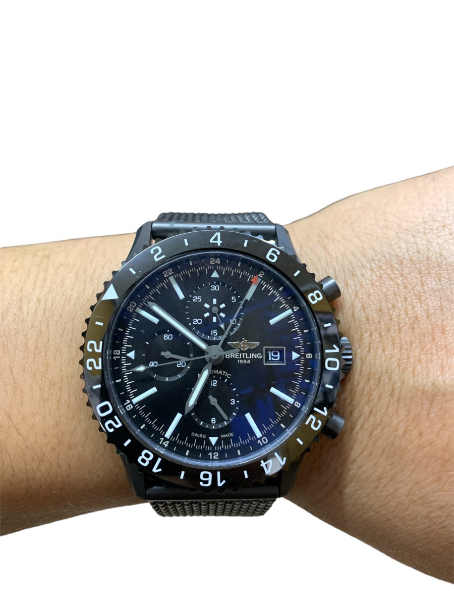 Breitling Chronoliner Black Steel Watch M24310 Black Ceramic 46mm- Box
