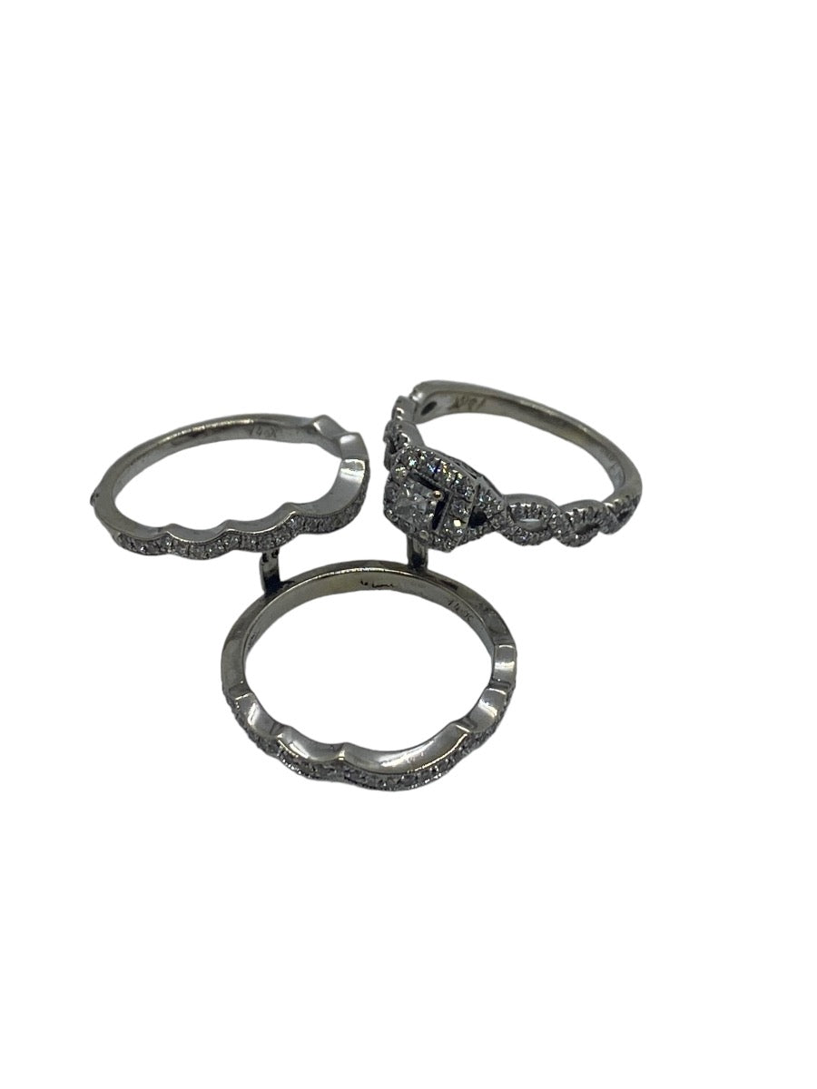 14K White Gold Lady's 3Set Engagement Diamond Ring 1.47 CTW Size 8.5