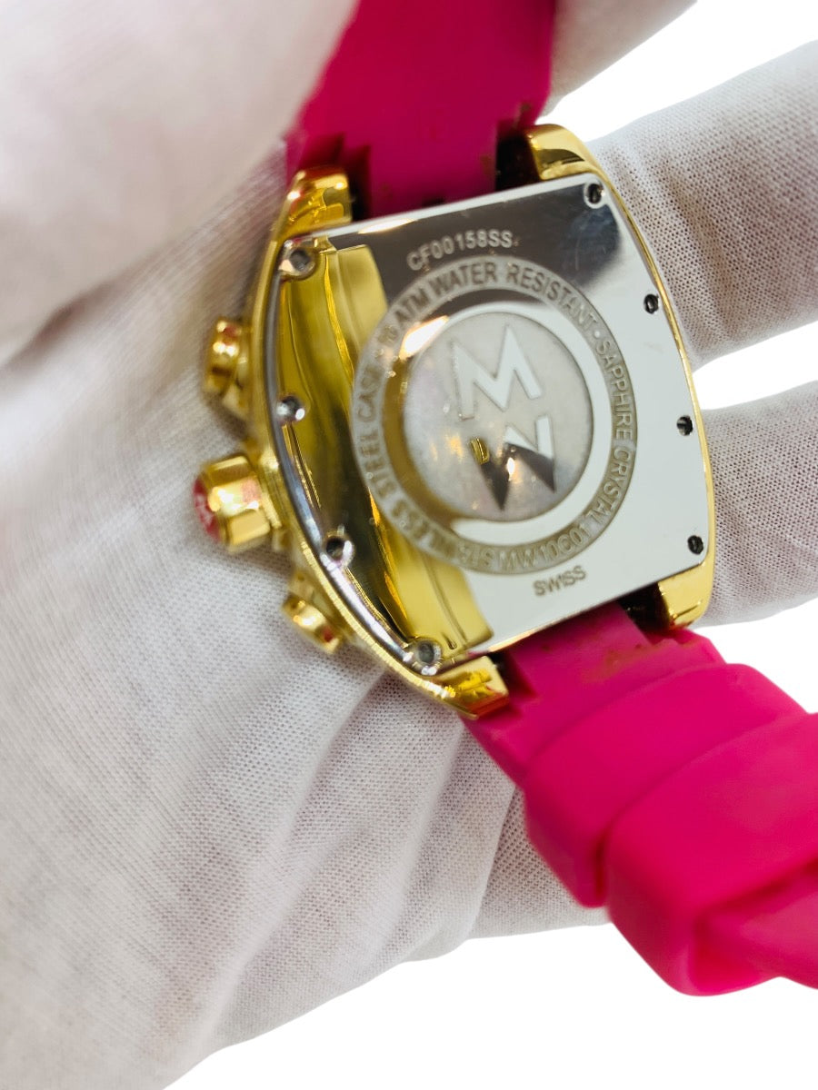 Michele Turbina Butterfly Lady's Chronograph 44mm Quartz Watch Pink Rubber Strap
