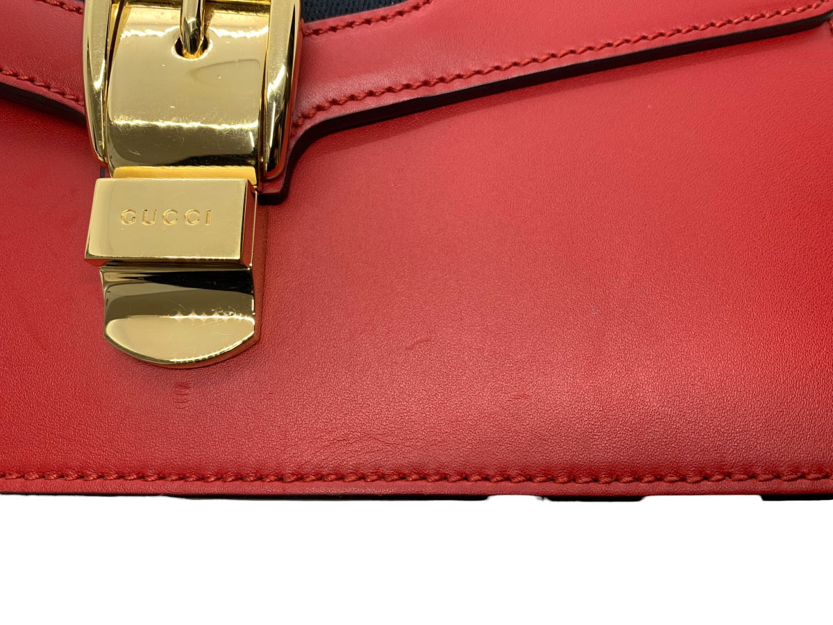 Gucci Red Leather Sylvie Shoulder Bag w/ Fabric Strap