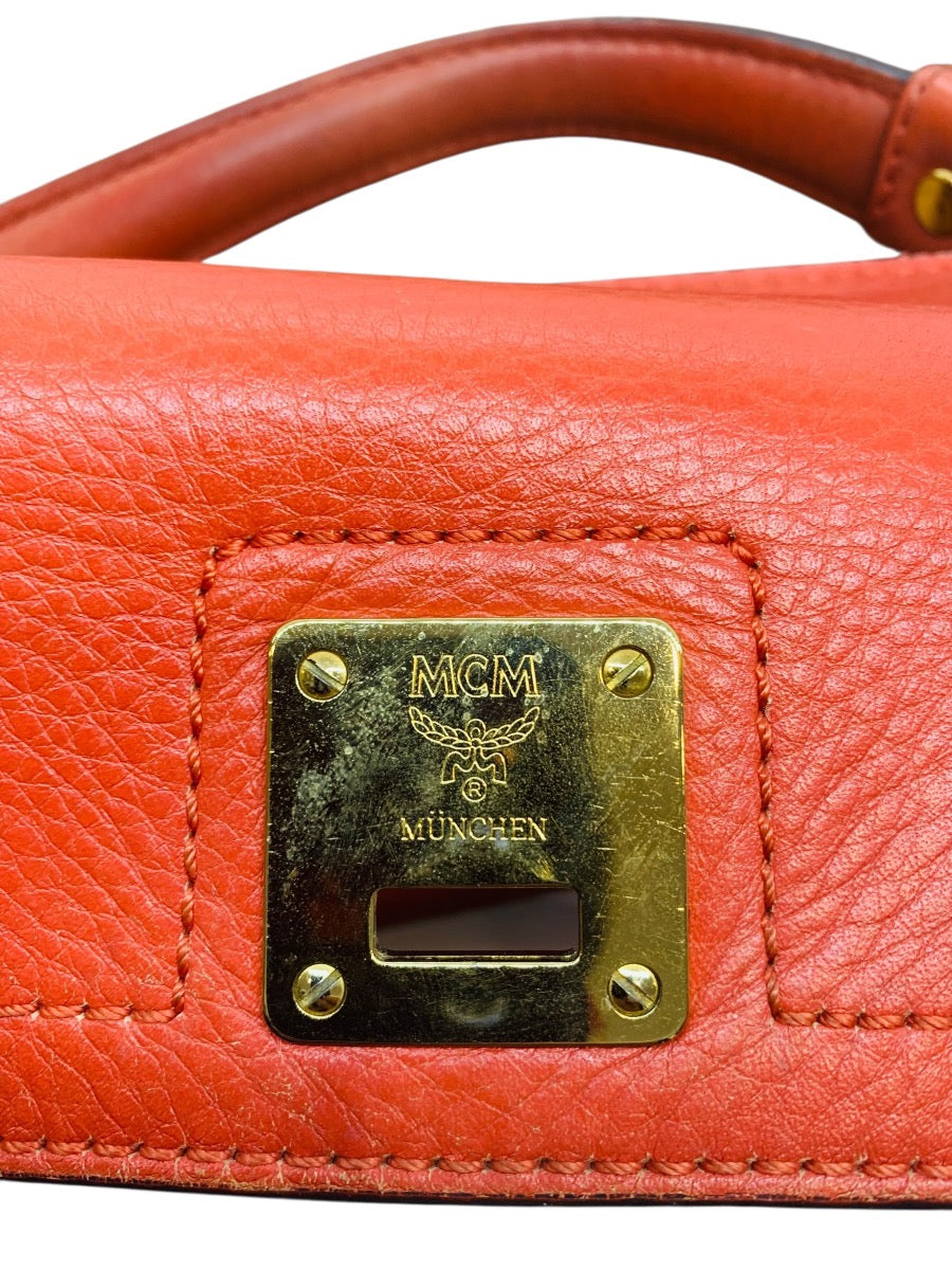 MCM Leather Crossbody Cognac In Viestos Detachable Strap