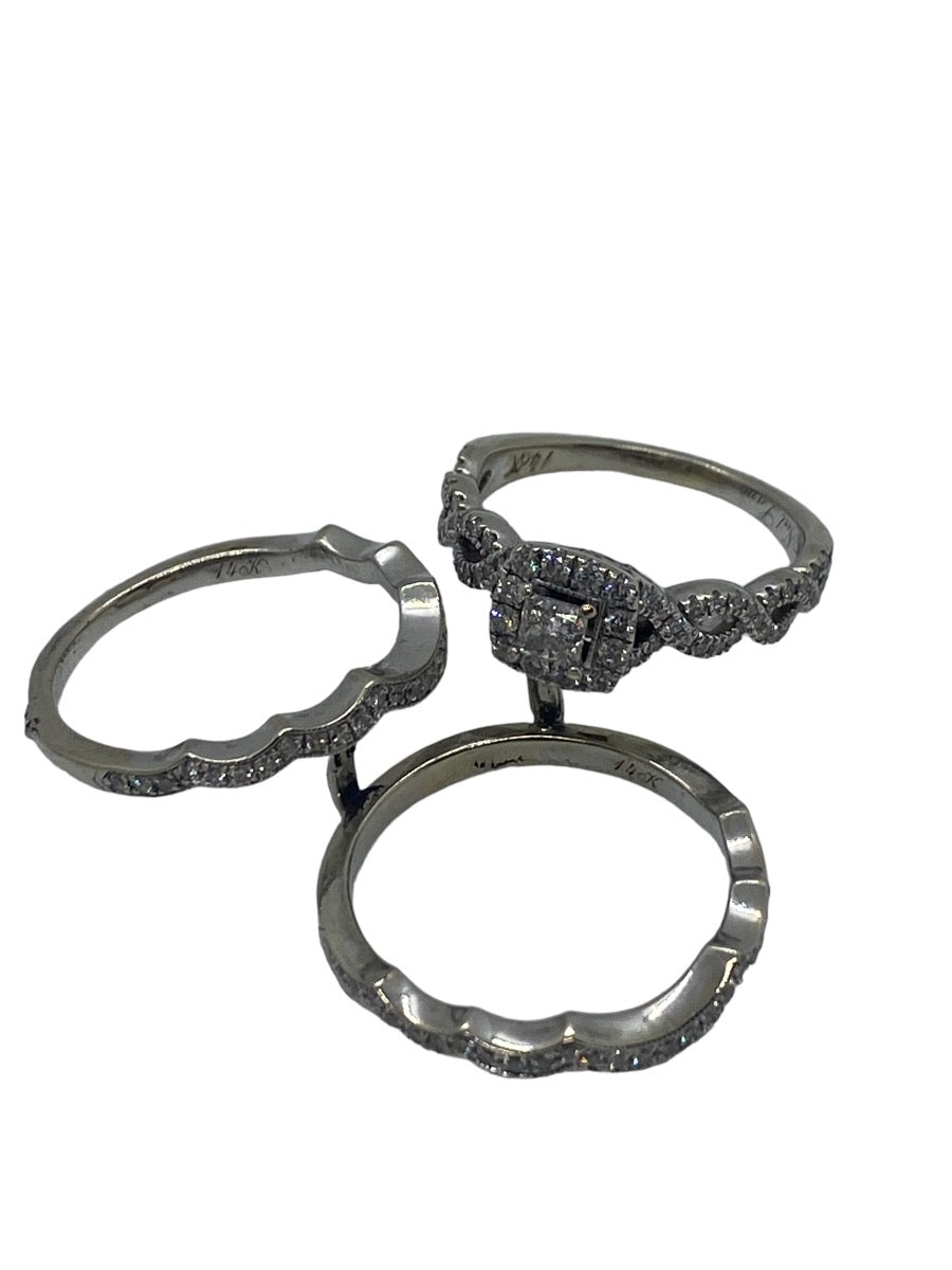 14K White Gold Lady's 3Set Engagement Diamond Ring 1.47 CTW Size 8.5