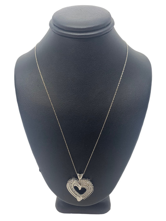14K White Gold Diamond Necklace Heart Charm 95CTW/5.2 Grams 18"Length