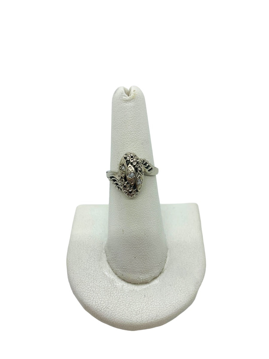 14K White Gold Lady's Ring | 3 Diamonds | 0.07 CTW | 4.0 Grams | Size