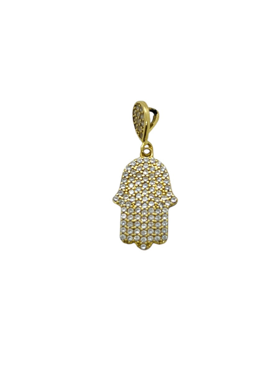 14K Yellow Gold Hand Design Pendant with Clear Stones | 1.6g
