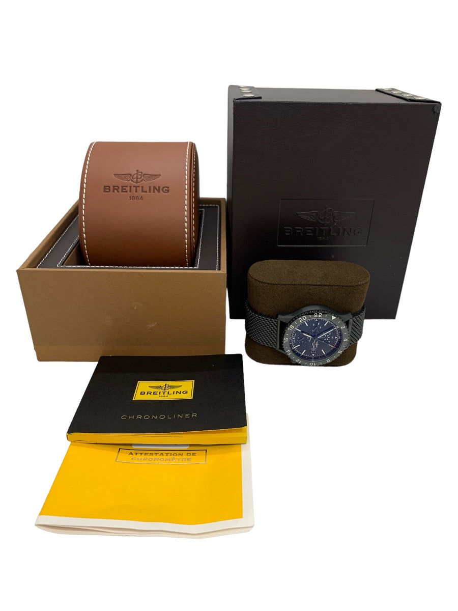 Breitling Chronoliner Black Steel Watch M24310 Black Ceramic 46mm- Box