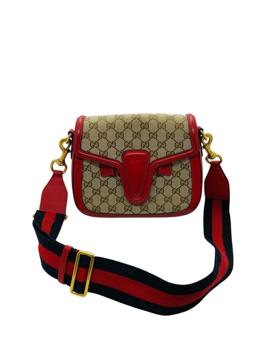 Gucci Monogram Ruinart Calfskin Medium Lady Web Shoulder Bag Beige Ebony Hibiscus Red