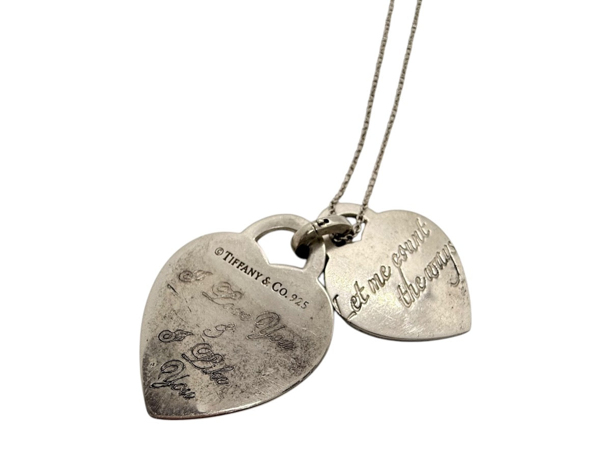 Tiffany & Co I Love You & I Like You Double Heart Silver Necklace 16"