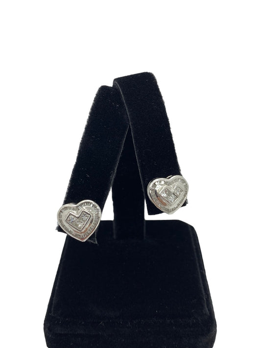 14K White Gold Diamond Heart Earrings 1.1 CTW / 4.8g