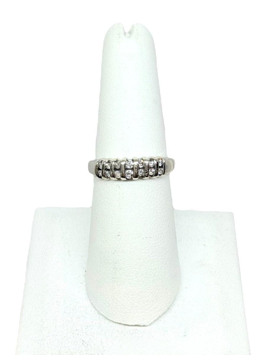14K White Gold Double Row Natural Diamond Band | Size 6.5 | 2.7g | 0.13CTW