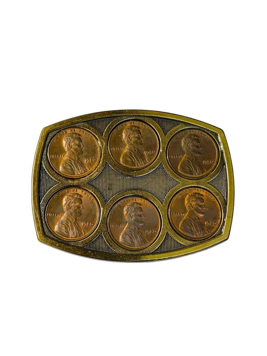 Vintage 1980 Lincoln Penny Belt Buckle-Collectible Coin Design