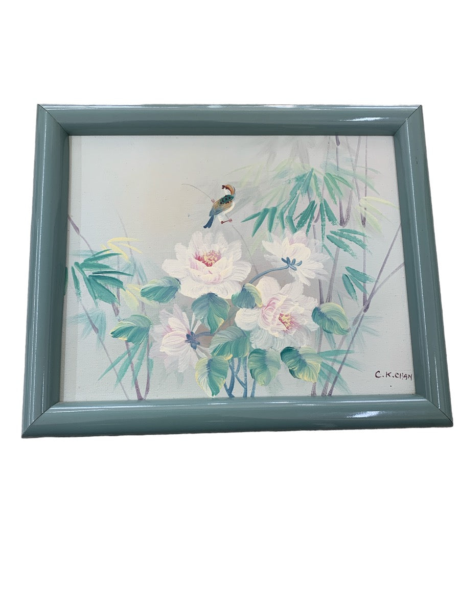 CK Chan Signed & Framed Bird On Twig Original Oil Painting