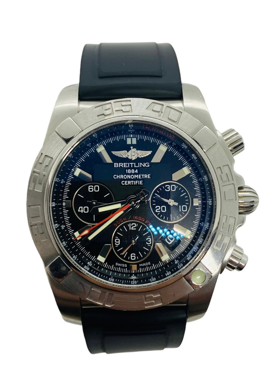Breitling Chronomat 44 Black Dial Stainless Steel Case/ Rubber Bracelet AB0110