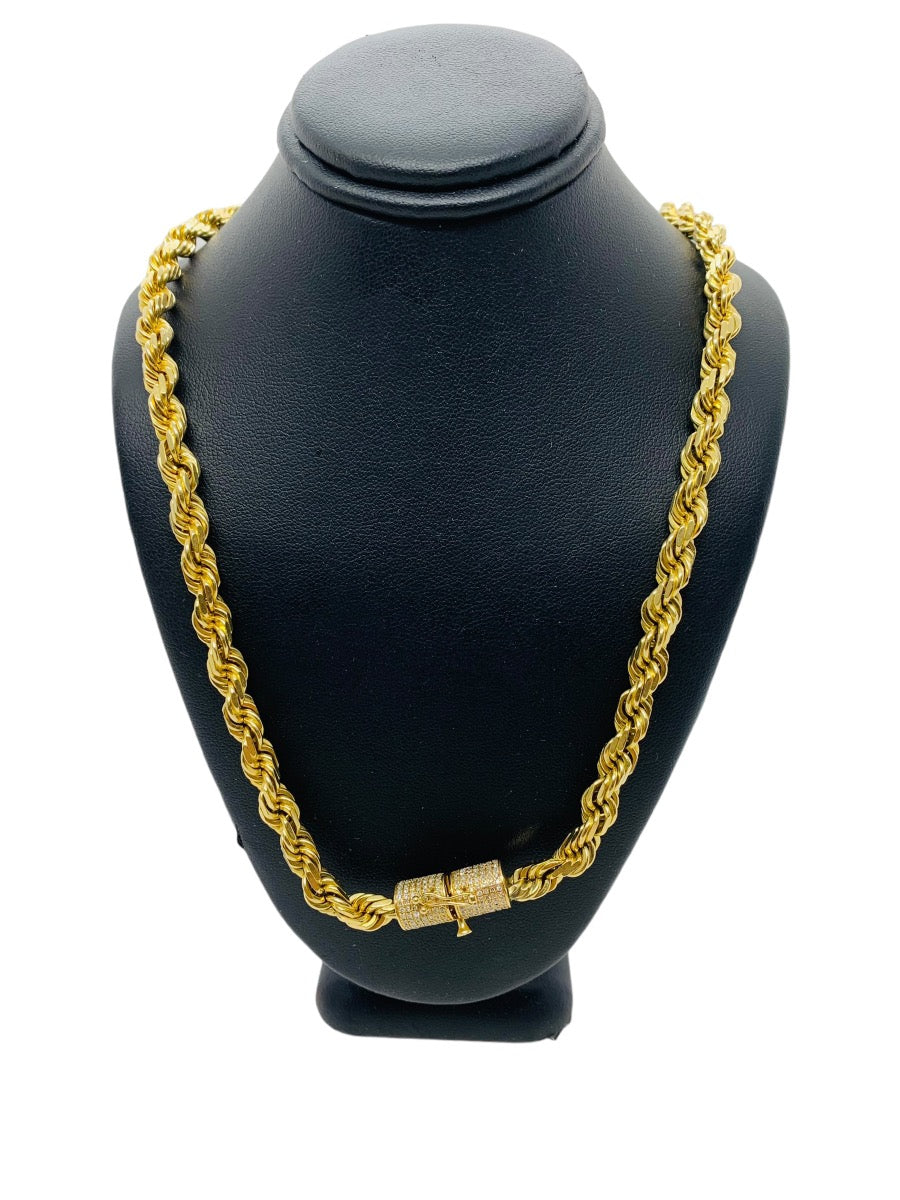 14K Yellow Gold Rope Diamond Clasp Chain