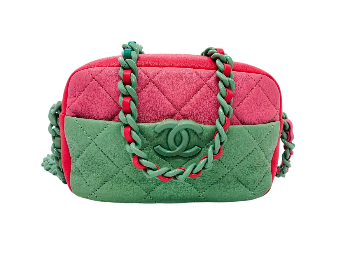 Chanel Mini Matelasse Camera Bag Shoulder Pink Light Green Lambskin