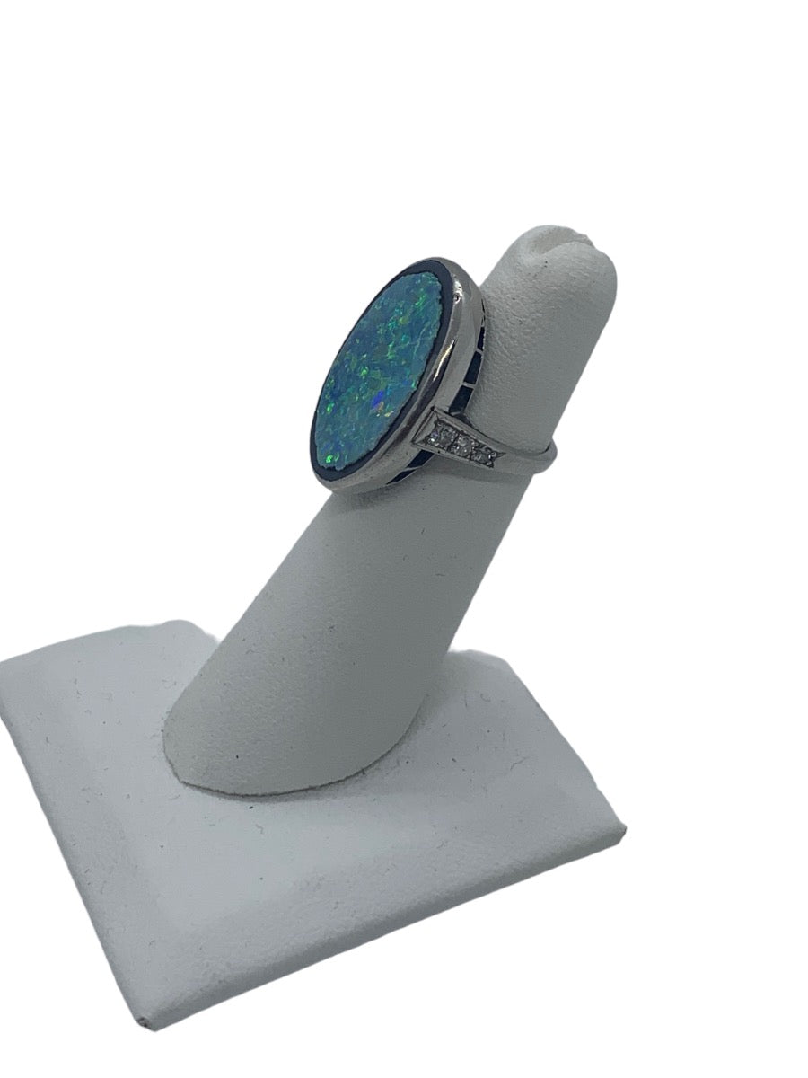 Platinum 950 Diamond Opal Lady's Ring 0.06 CTW Dias Size 4 / 10.6 Gram