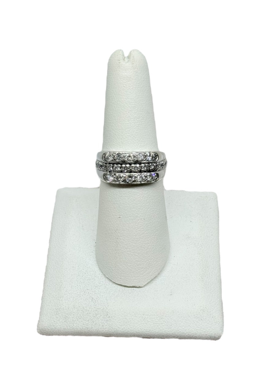 14K White Gold Triple Row Natural Diamond Band | Size 7 | 7.9g