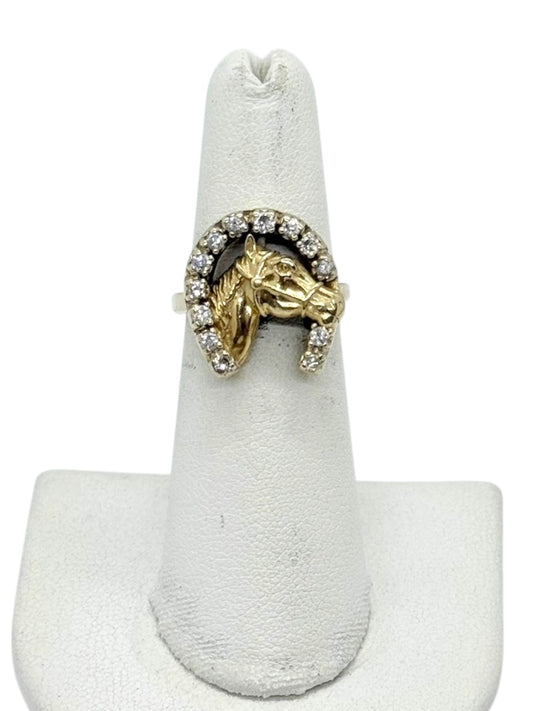 14K Yellow Gold Horse/Horseshoe Diamond Ring | Size 5 | 6.1g