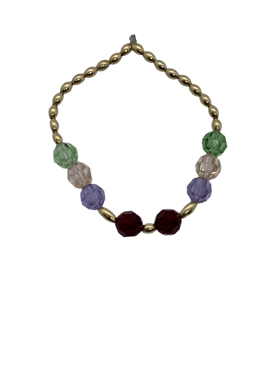 14K Yellow Gold Beaded Colored Stone Stretchy Bracelet 7.5 Grams