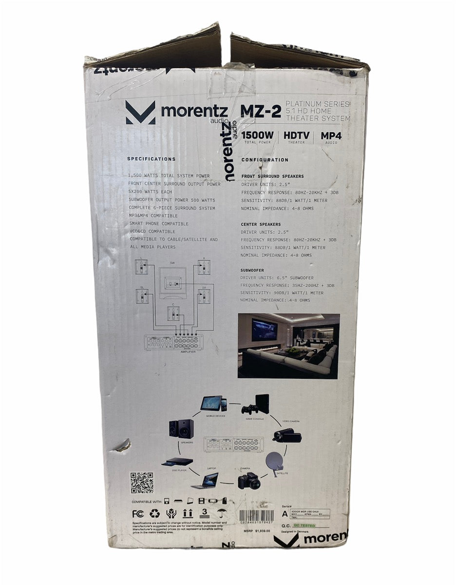 Morentz MZ-2 Platinum Series 5.1 HD Home Theater System 1500W (LOCAL ONLY)