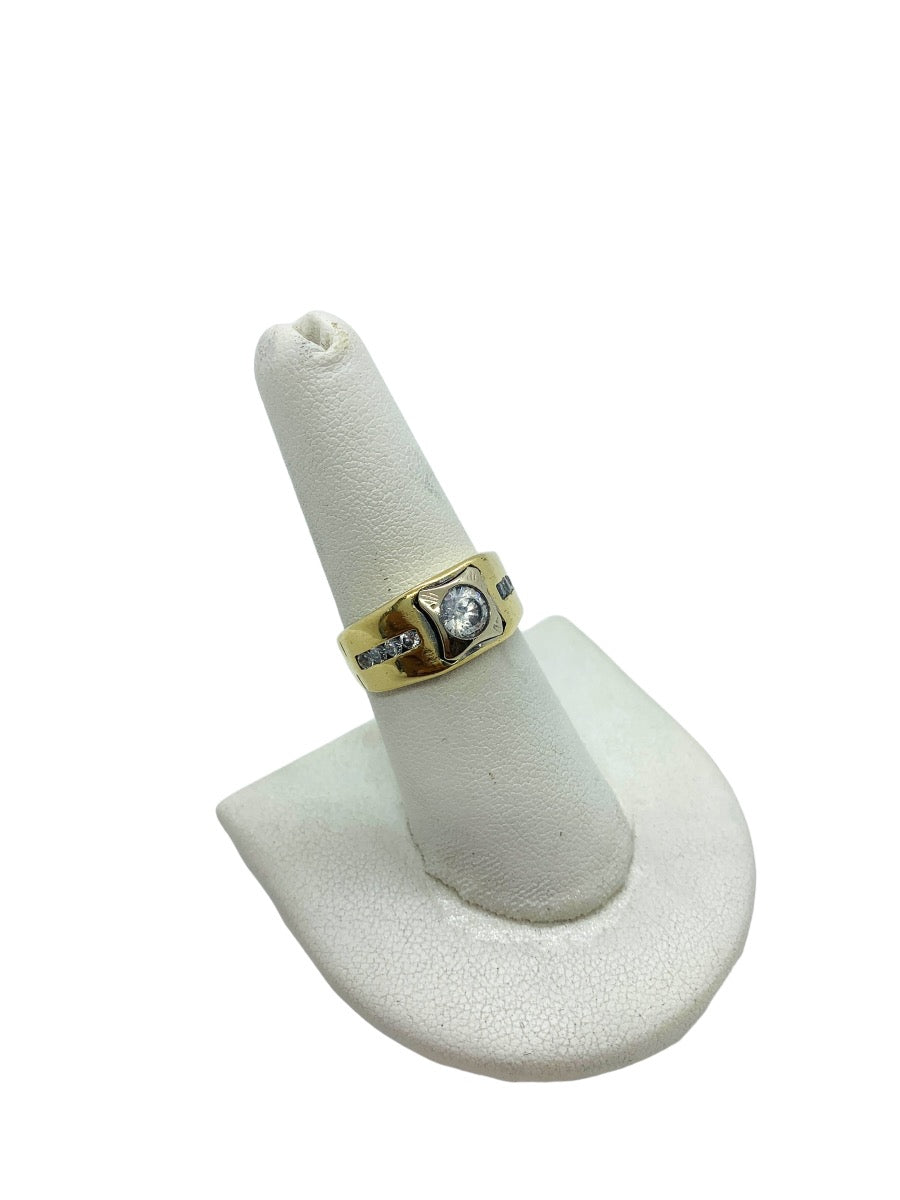 14K Yellow Gold Gent's Ring | 9 CZ Stones | 4.4 Grams | Size 7.5
