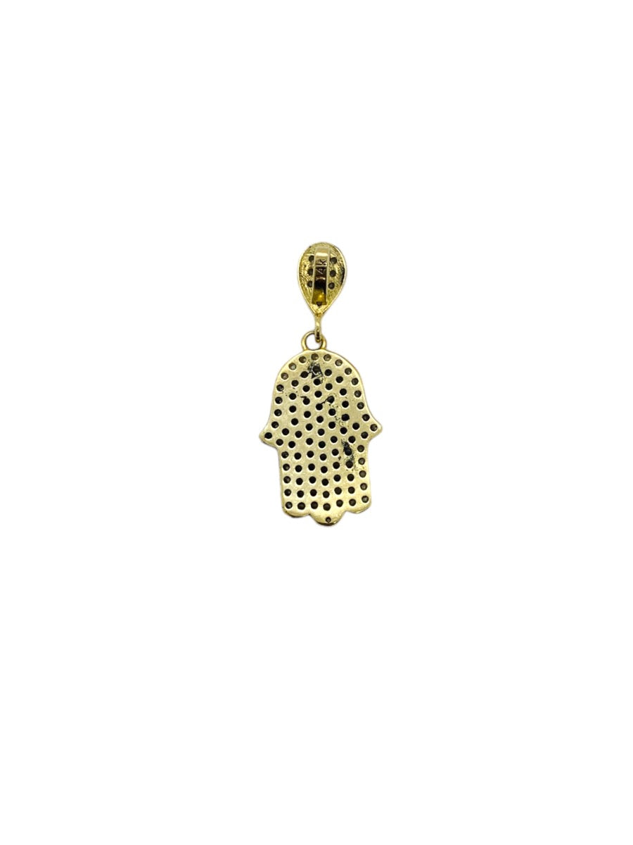 14K Yellow Gold Hand Design Pendant with Clear Stones | 1.6g