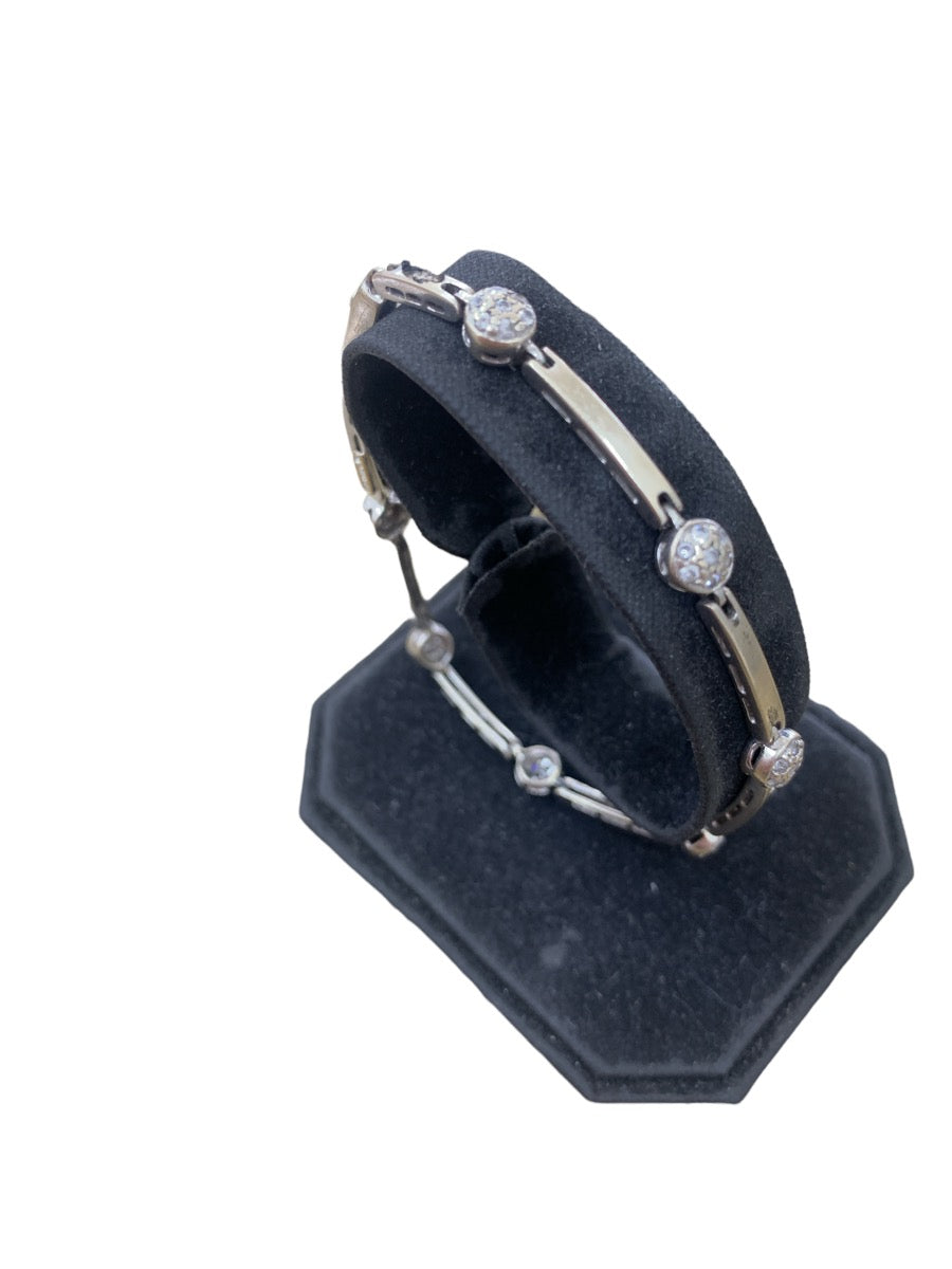 14K White Gold & Stone Bracelet - 3" - 10.2g