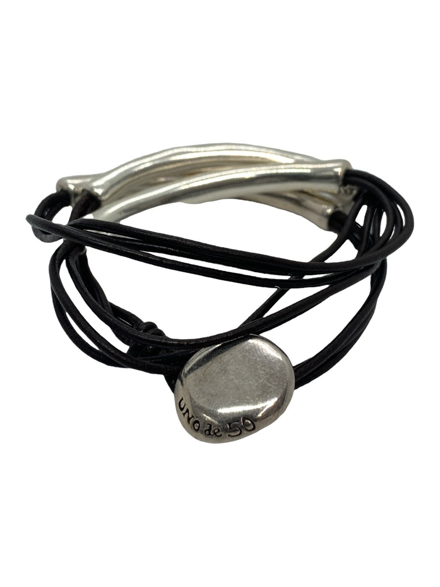 925 Sterling Silver UnoDe50 "Not To Be" Leather Bracelet