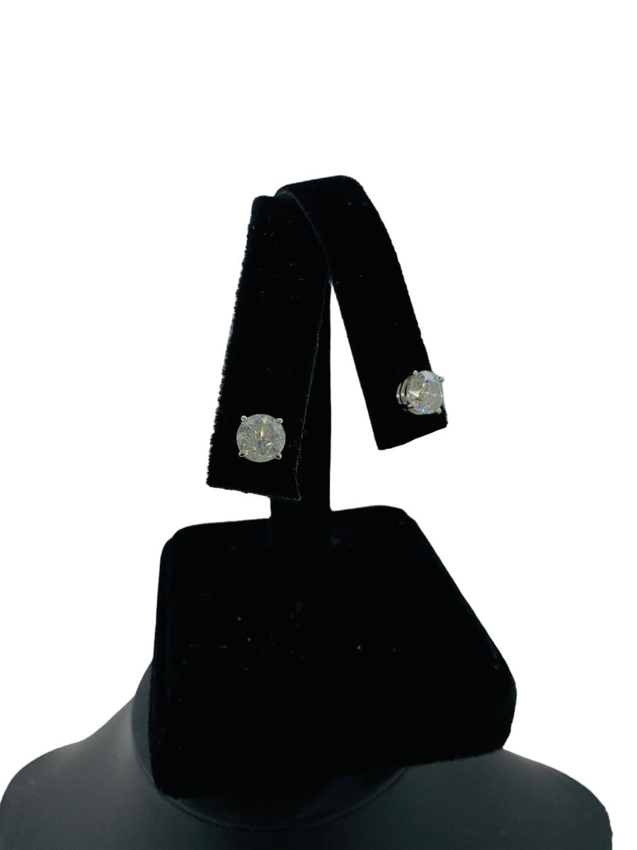 14K White Gold Diamond Stud Earrings 1.7 CTW /1.4 Gr /i3-i2 Clarity /M-L Color