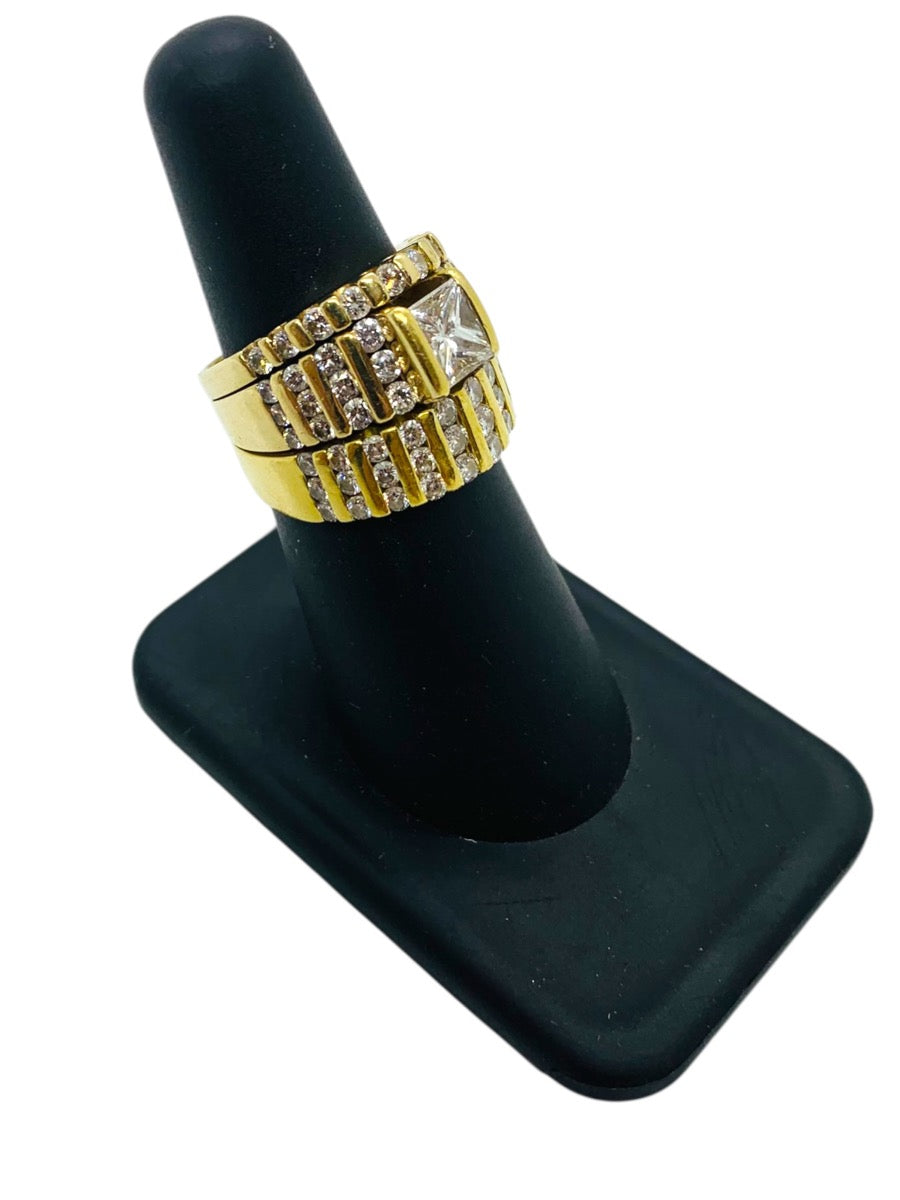 18K & 14K Yellow Gold Lady's Fancy Cluster Ring 71Dias Size 5.75 | 3.10CTW