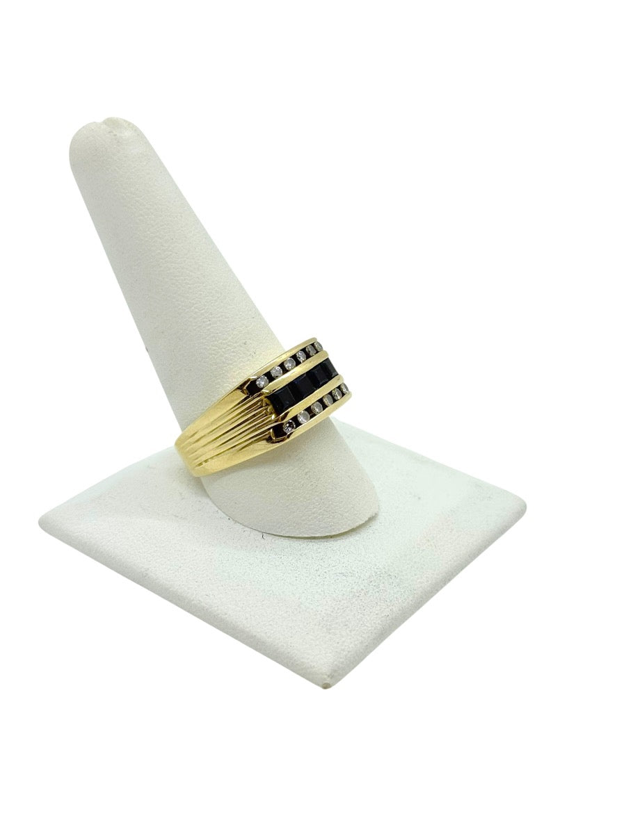 14K Yellow Gold Men's Blue Stone / Diamond Ring Size 10.5 | 10.2g