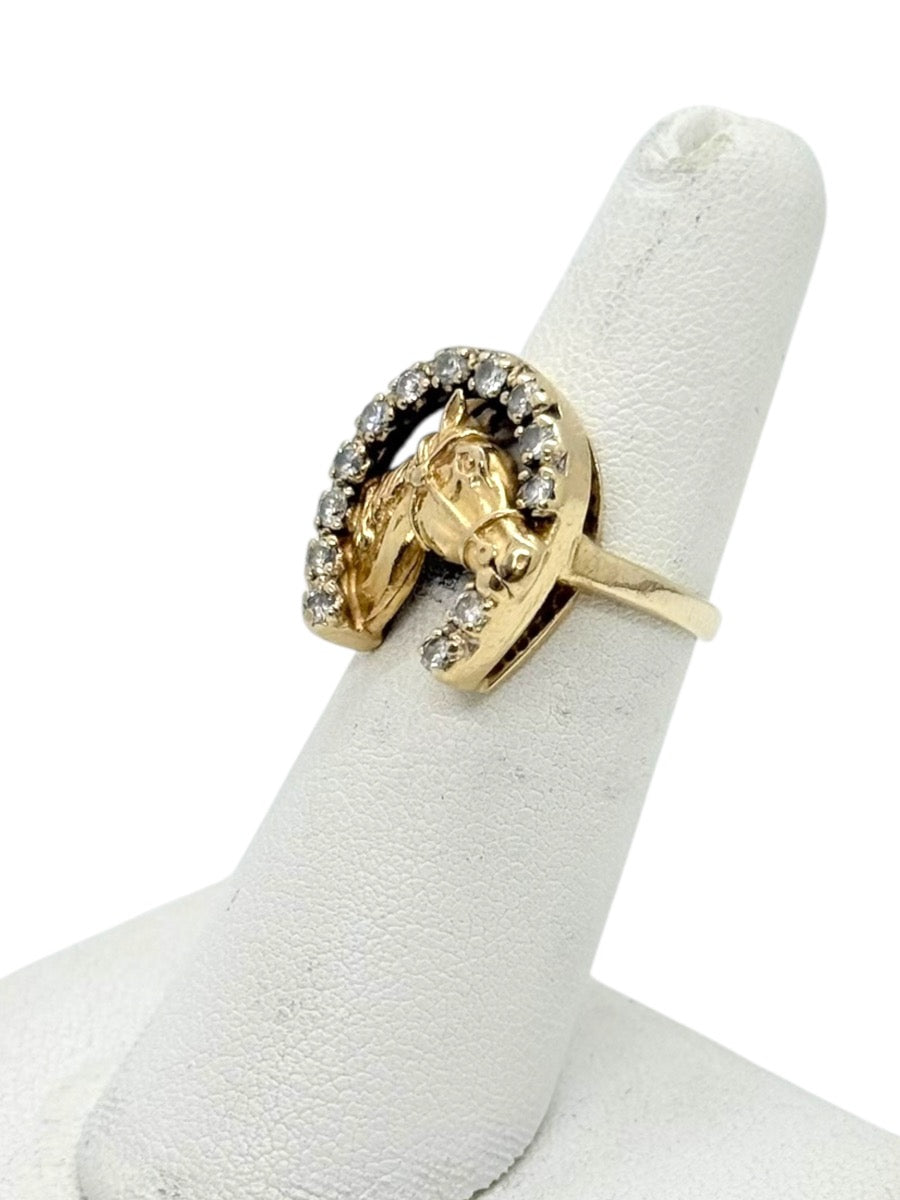 14K Yellow Gold Horse/Horseshoe Diamond Ring | Size 5 | 6.1g