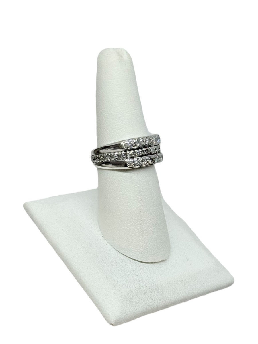 14K White Gold Triple Row Natural Diamond Band | Size 7 | 7.9g