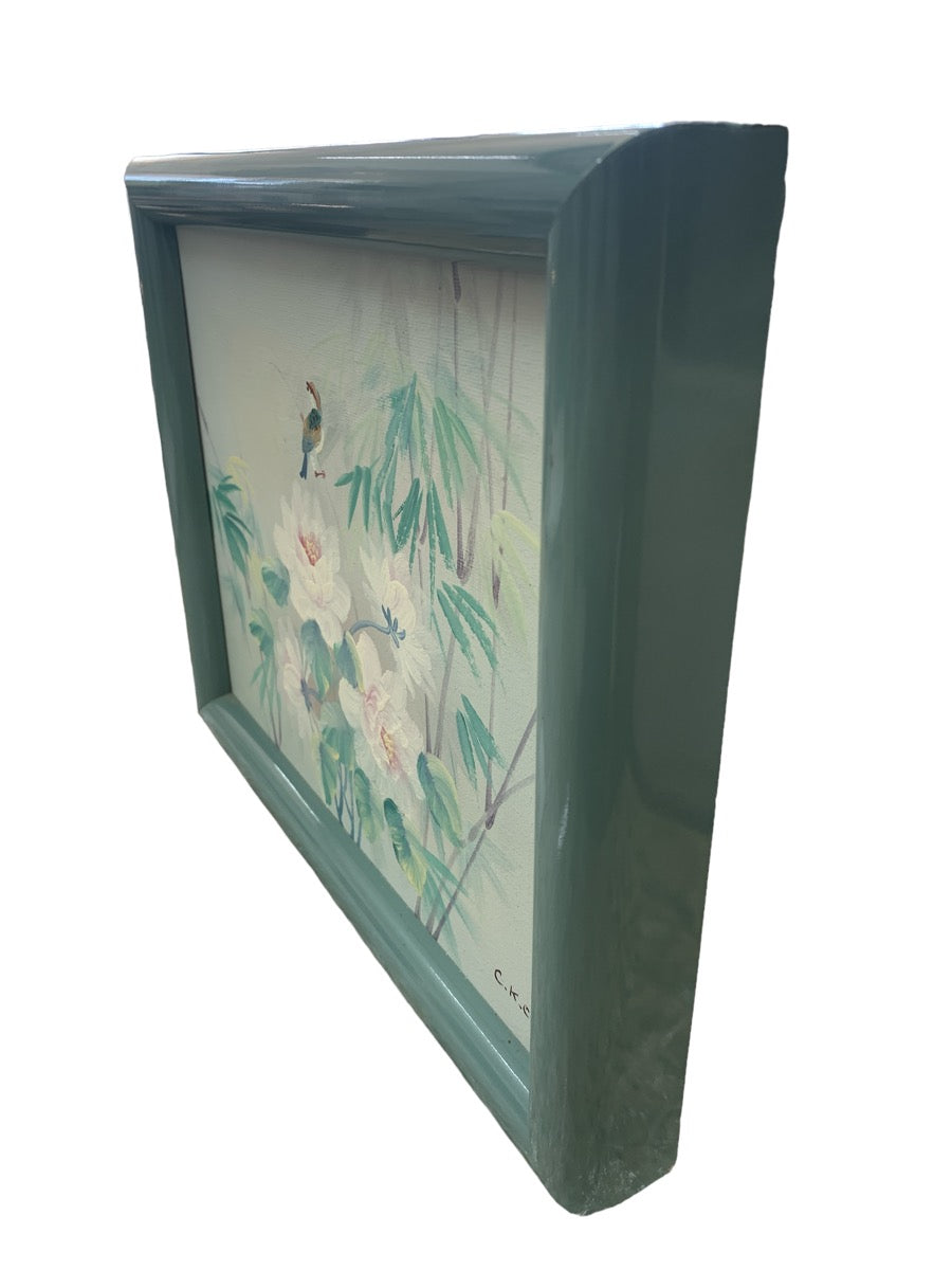 CK Chan Signed & Framed Bird On Twig Original Oil Painting