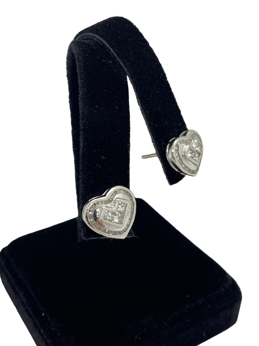 14K White Gold Diamond Heart Earrings 1.1 CTW / 4.8g