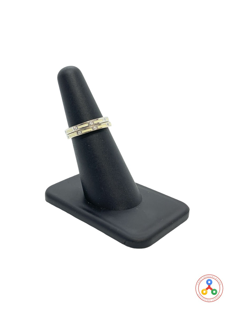 18K White Gold and Diamond w Enamel Wedding Band Set Size 6, 5.3g