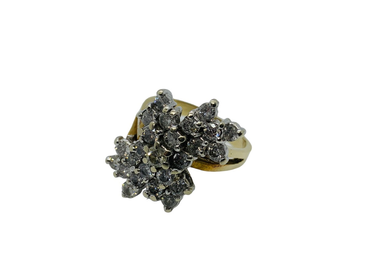 14K 2-Tone Gold Lady's Cluster Diamond Ring 2.5 CTW Size 7.5 / 9 Grams