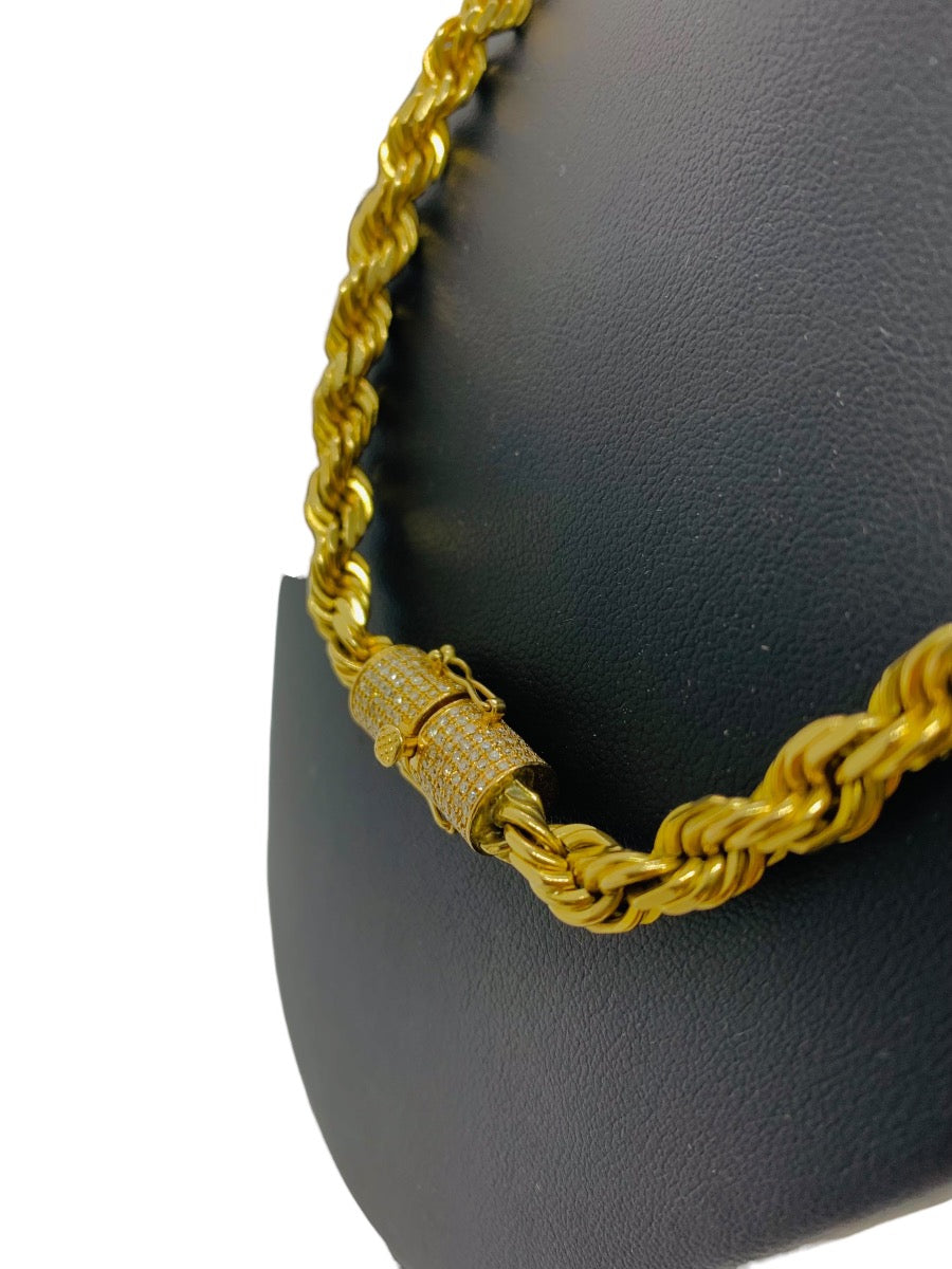 14K Yellow Gold Rope Diamond Clasp Chain