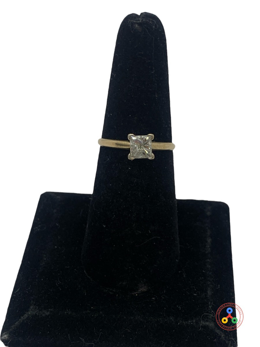 14K Yellow Gold Solitaire Princess Cut Diamond Ring 0.75ctw Size 7.25