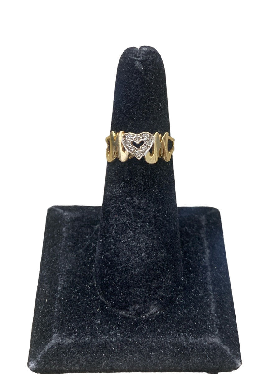 10K Yellow Gold "MOM" Heart Ring - Size 5.5 - 2.4g