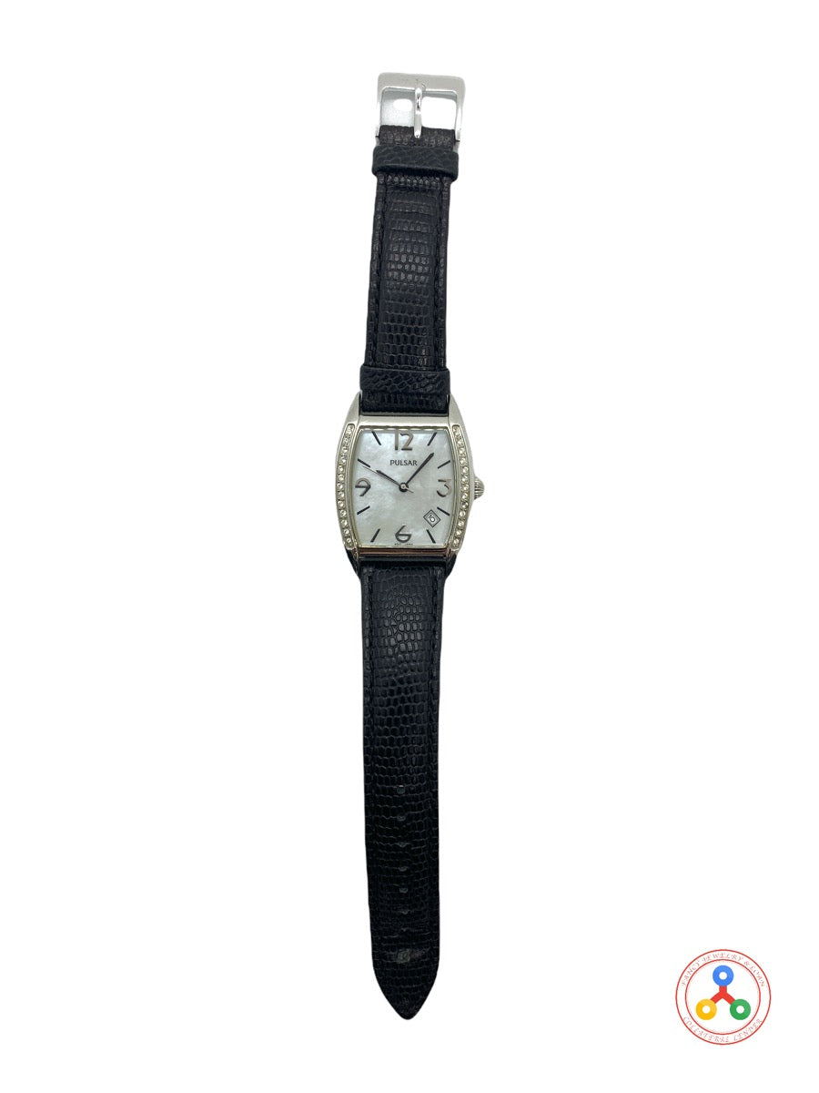 Pulsar VX32 Ladys Quartz Watch w Mother of Pearl and Crystal Accents
