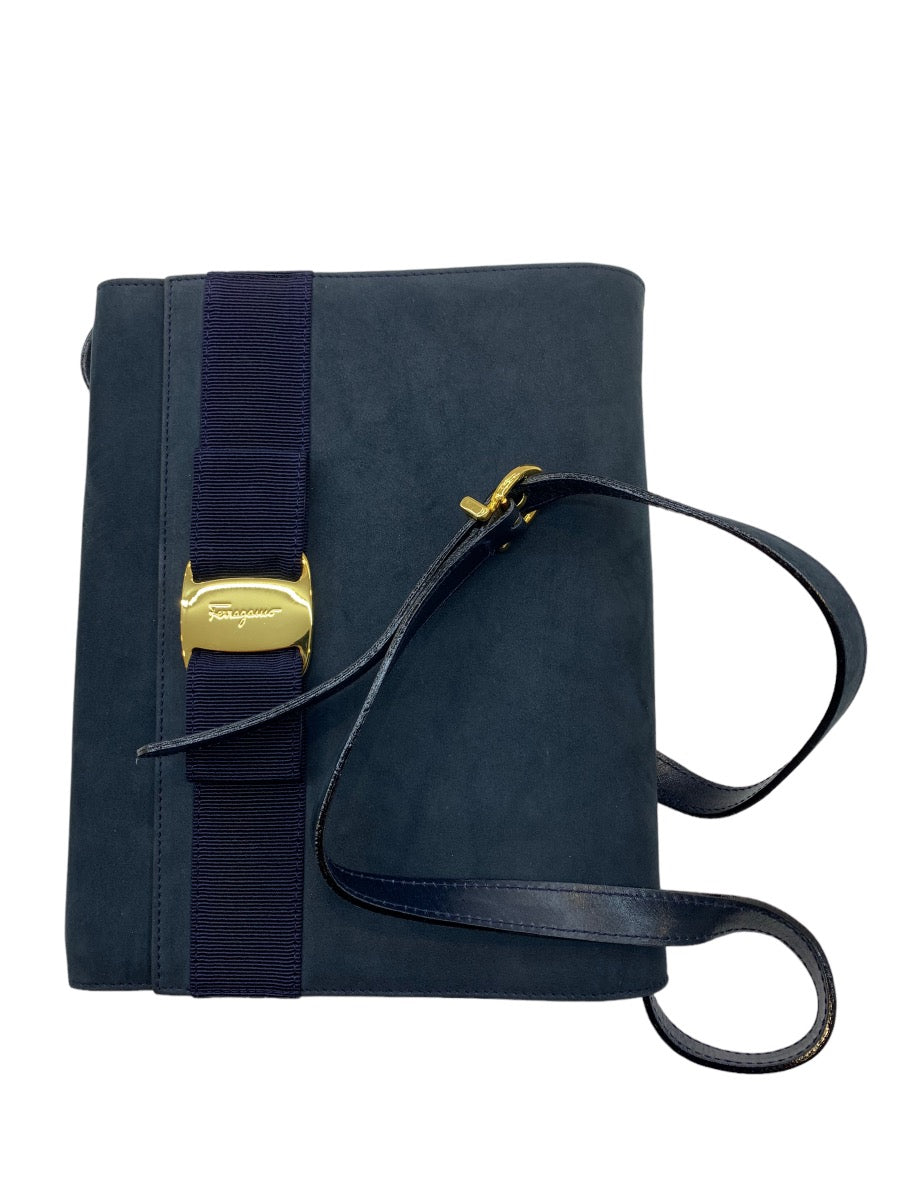 Salvatore Ferragamo Navy Blue Suede Handbag Purse (21-3107/28)