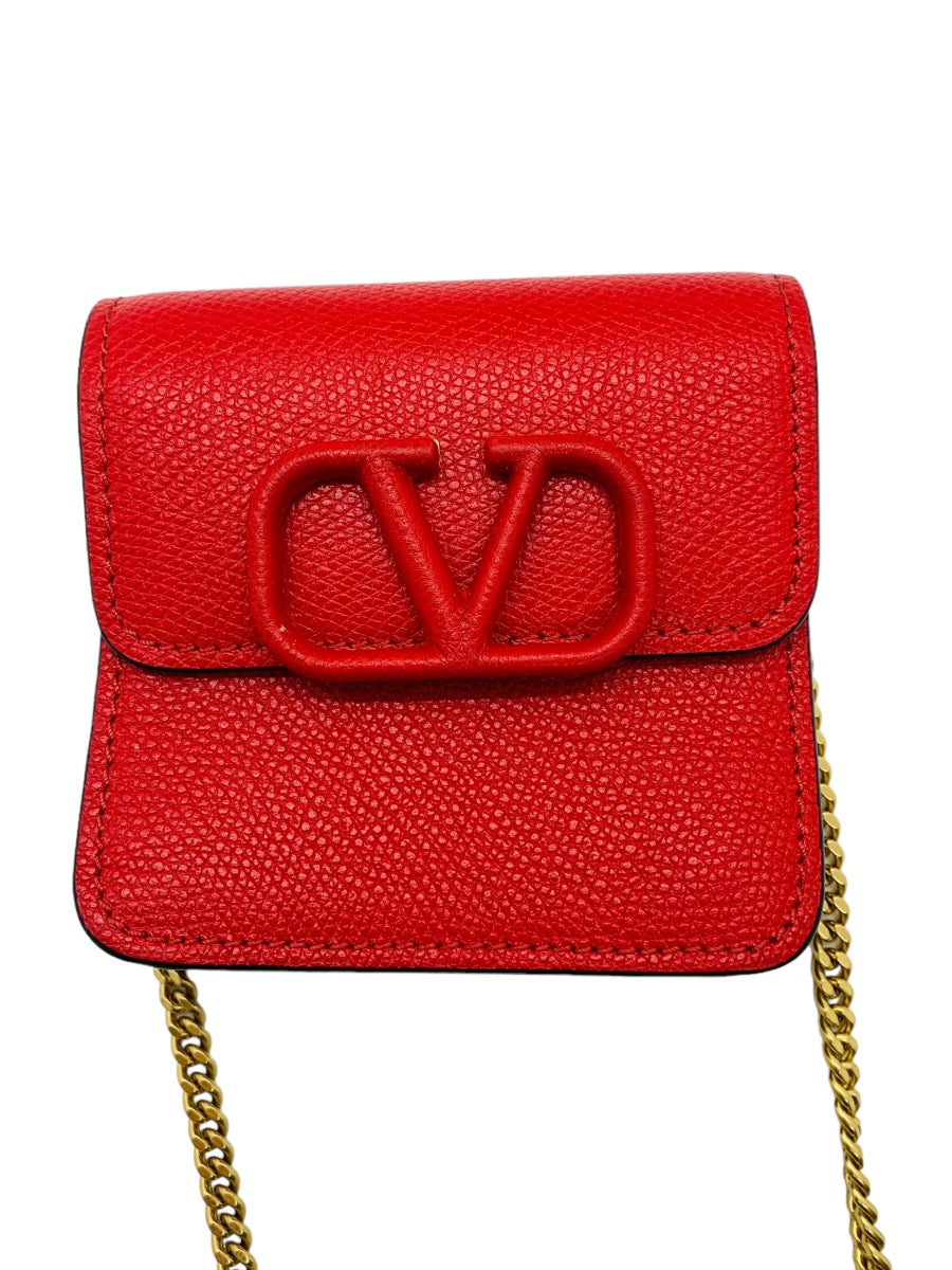 Valentino Garavani VLogo Red Compact Wallet w/ Chain Strap