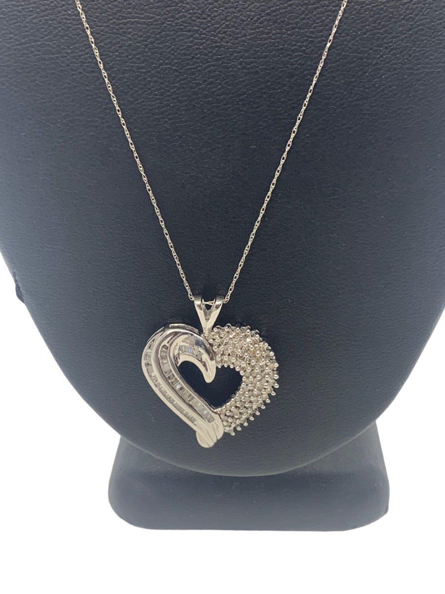 14K White Gold Diamond Necklace Heart Charm 95CTW/5.2 Grams 18"Length